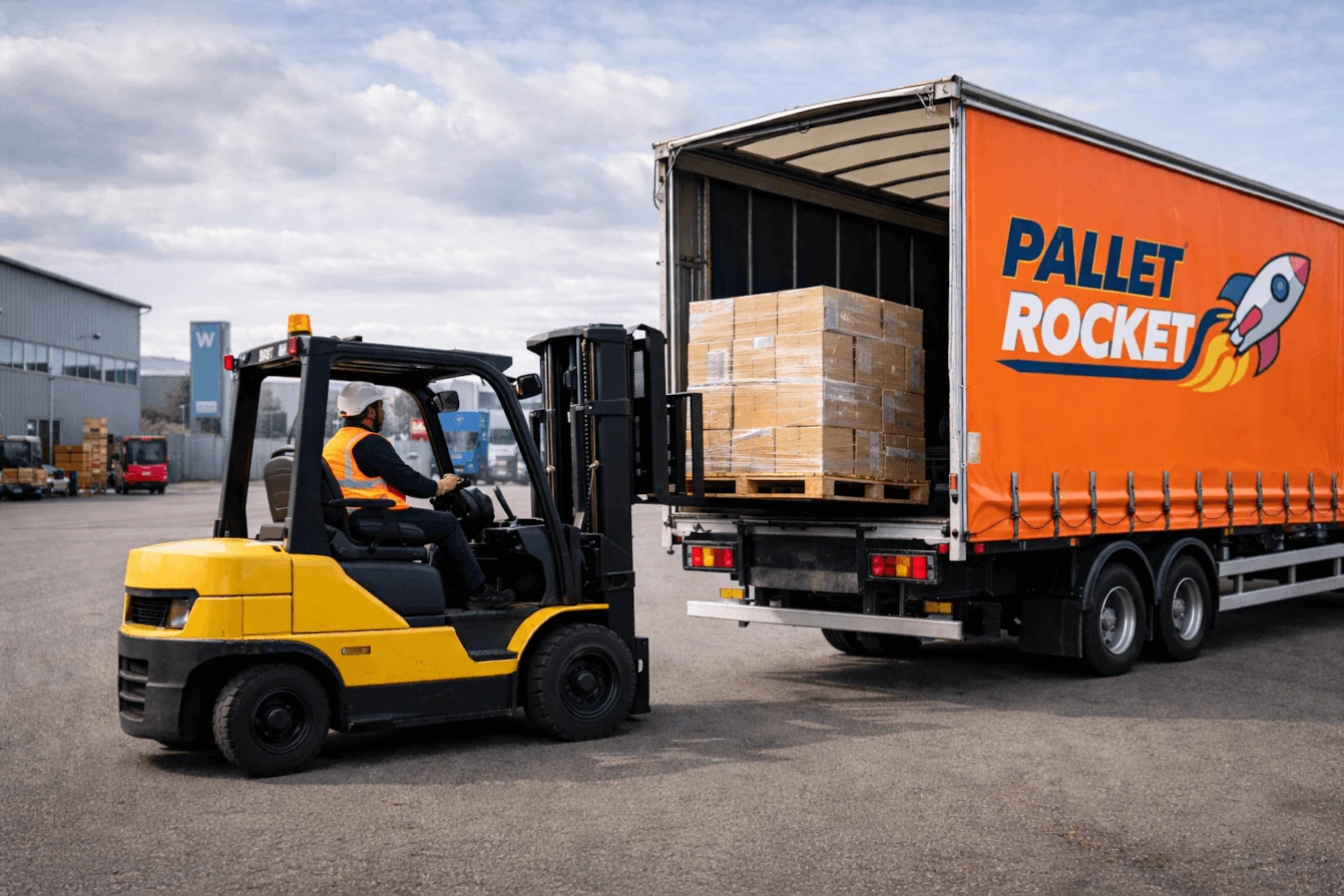 Pallet delivery warehouse with rocket